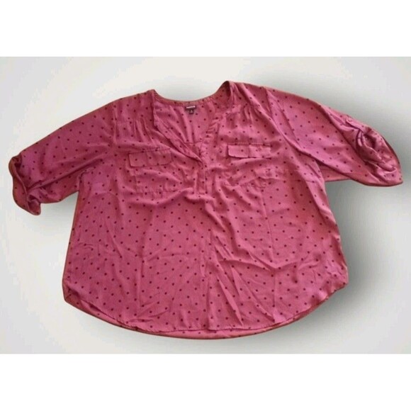Torrid Georgette V-Neck Roll Tab Blouse Plum Polka Dot Size 5x - Picture 1 of 7